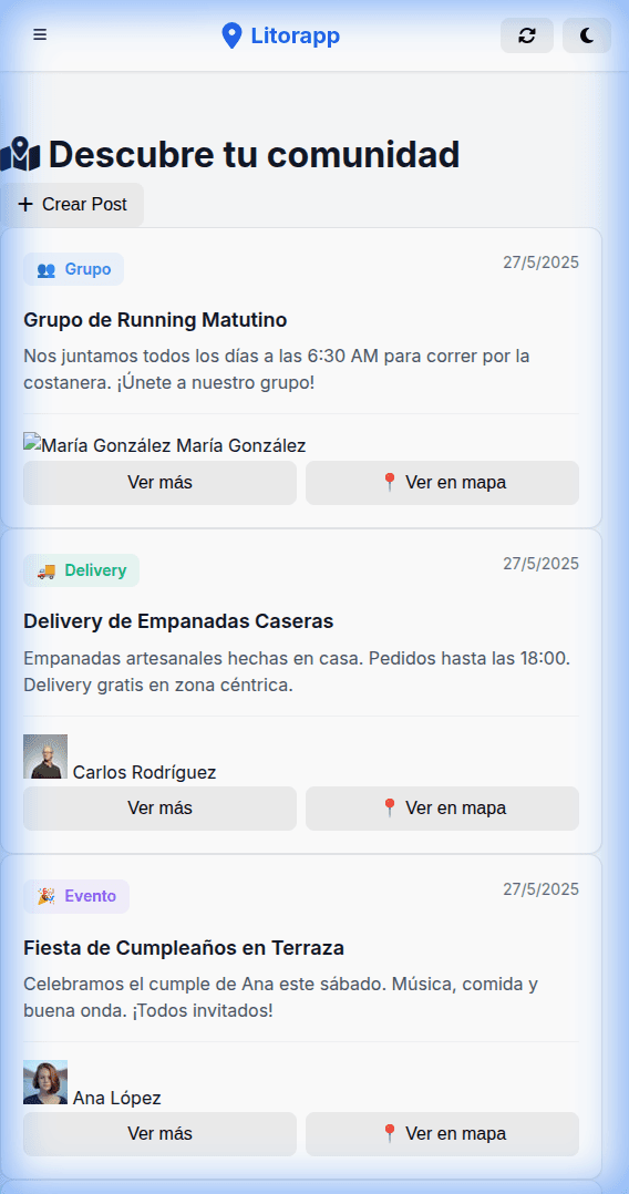 Captura de pantalla del proyecto Litorapp