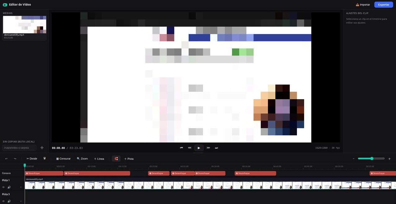 Captura de pantalla del proyecto Editor de Video