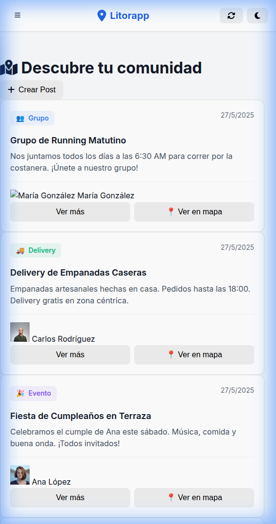 Captura de pantalla del proyecto Litorapp